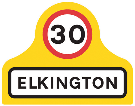 UK sign marking the start of a 30 mph limit at a town or village boundary, shown with a place name plate.