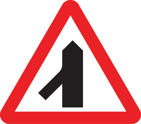 Traffic merges ahead from the left sign