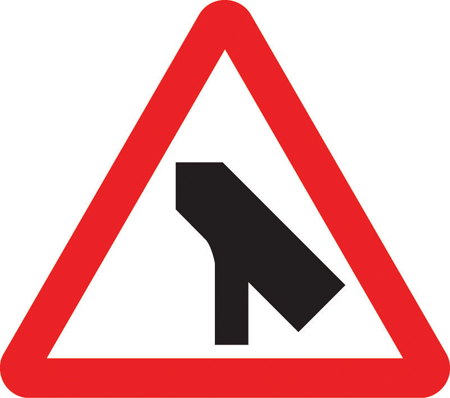 Traffic merges ahead onto main carriageway from the left sign