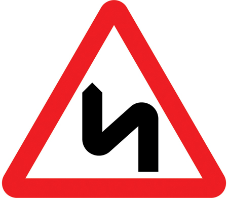 Double bend or series of bends ahead, first to the left sign