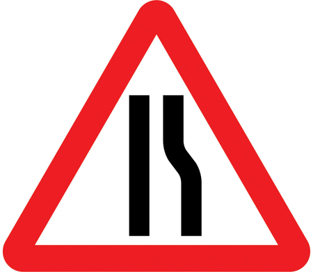 Road narrows on right ahead sign