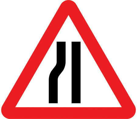 Road narrows on left ahead sign