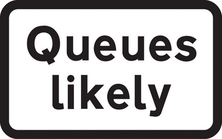 Traffic queues likely on road ahead sign