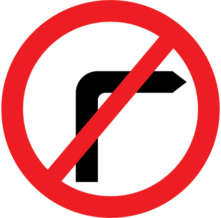 No right turn for vehicular traffic sign