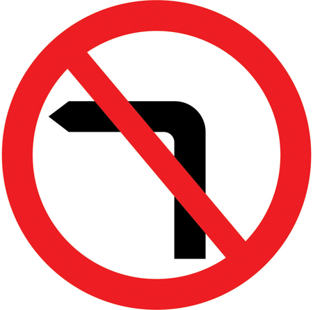 No left turn for vehicular traffic sign