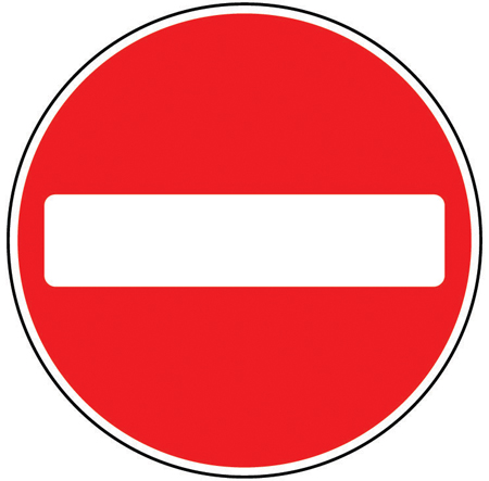 UK no entry sign: a red circle with a horizontal white bar.