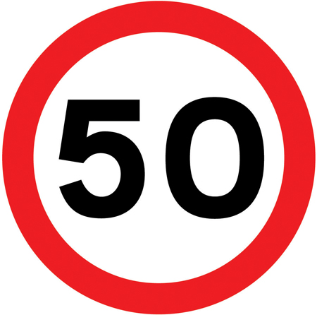 Maximum speed limit of 50 miles per hour sign