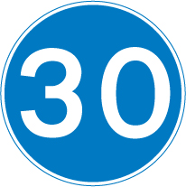 UK minimum speed limit sign: a blue circle containing the number 30.