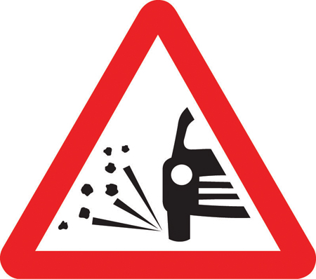 Loose chippings on road ahead sign