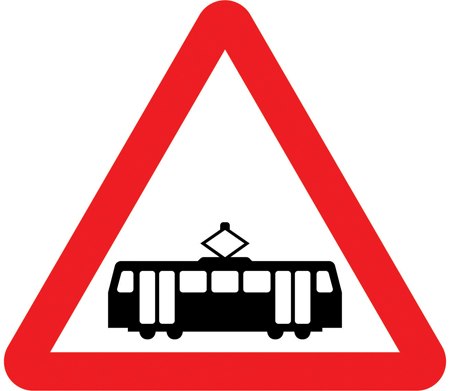 Tramcars crossing ahead sign