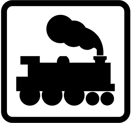 UK sign for an open level crossing without light signals, requiring drivers to look both ways themselves.