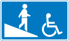 Ramped entrance to pedestrian subway sign