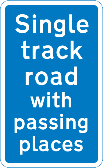 Route ahead only wide enough for one line of vehicles, but has passing places at intervals sign