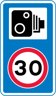 UK speed camera warning sign combined with a 30 mph reminder plate.