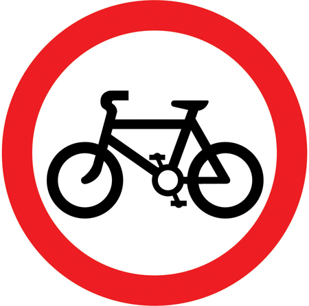 UK no cycling sign: a red ring containing a bicycle.