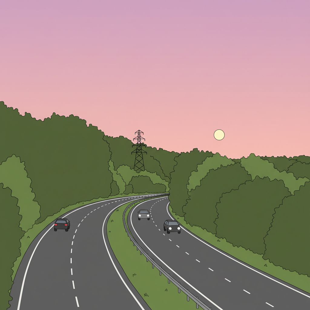 Dual carriageway with central reservation separating traffic