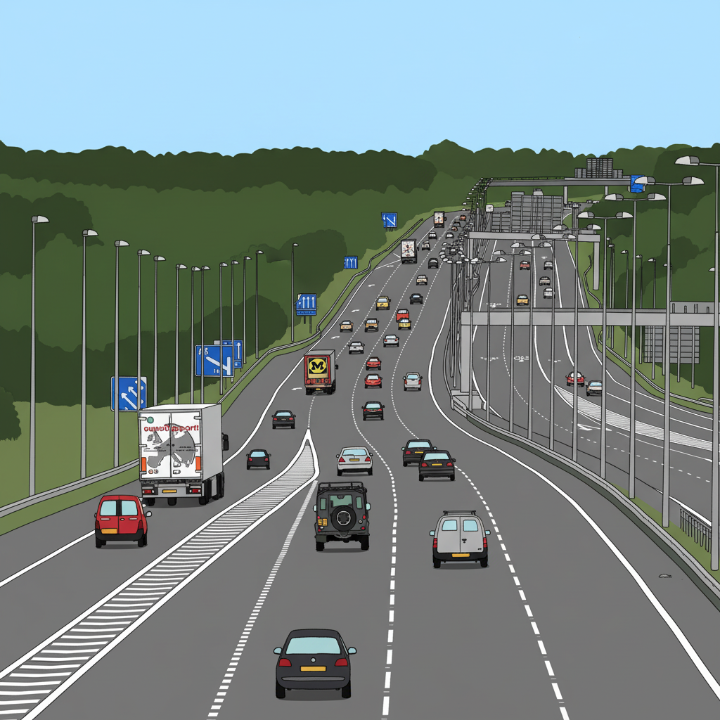 Vehicle joining motorway from slip road