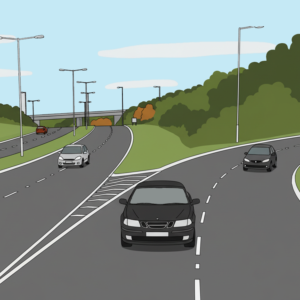 Vehicle joining dual carriageway from slip road